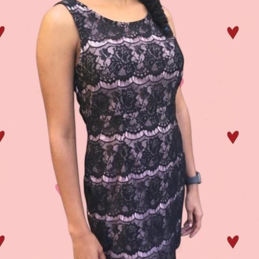 Pink and black lace flapper dress